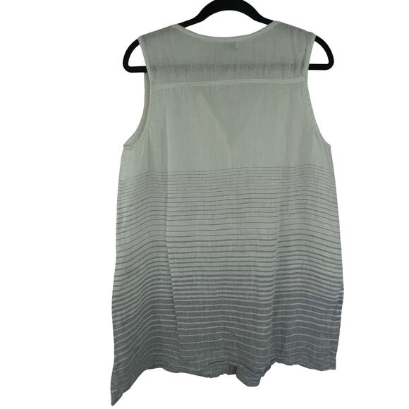Kenar Striped Sleeveless Button Down Tunic Blouse 100% Linen Minimalist Large - Picture 5 of 10